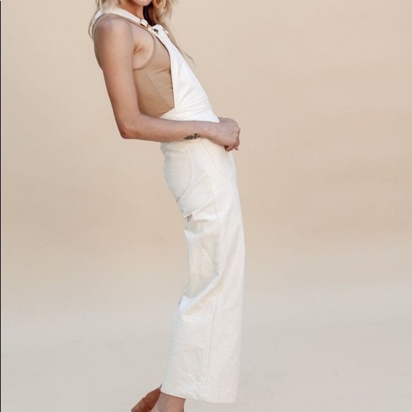 Lykke Wullf Cream Denim Overalls Jumpsuit S NWT - Picture 3 of 8